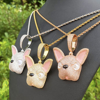 Pendentif Bouledogue Français Hip-hop de Bonne Qualité, Pendentif Tête de Chien Tendance en CZ Sertie de Pierres, Livré avec Chaîne Cordon Gratuite