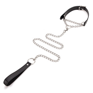 Adult Dog <b>Collar</b> With Chain <b>Leash</b> Adjustable Black For <b>Pet</b> Training - Product Image 1