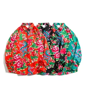 Nuova tendenza primavera ed estate nuova moda stampa floreale cinese etnico Costume camicia a maniche lunghe