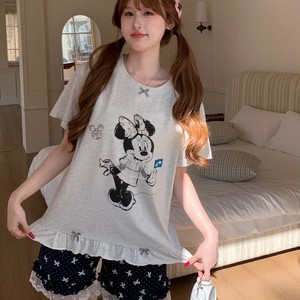 Set Estivo da <span class=keywords><strong>Donna</strong></span> in Cotone Antibatterico con Stampa <span class=keywords><strong>Minnie</strong></span> Cartoon, 2 Pezzi, Maniche Corte e Pantaloncini con Bordi Arricciati - Product Image 4