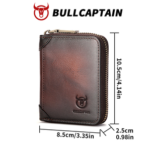 BULLCAPTAIN Genuine Leather Slot Card <b>Holder</b> RFID Classic Business <b>ID</b> Bank Credit Card Bag Male Coin Pouch Zipper Money Bag - Product Image 5