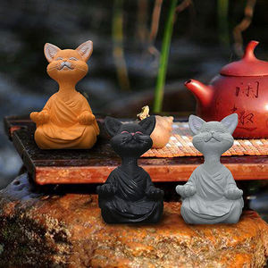 Figurine de <span class=keywords><strong>chat</strong></span> <span class=keywords><strong>Bouddha</strong></span>, méditation, yoga, objet de collection, décoration de <span class=keywords><strong>chat</strong></span> heureux, sculptures d'art, statues de jardin - Product Image 2
