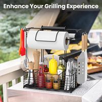 Organisateur de barbecue portable pour épices, panier de rangement en métal thermolaqué pour pique-nique et camping, avec séparateurs ajustables et double compartiment à papier