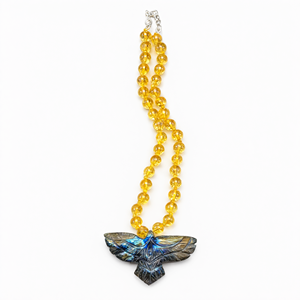 Collier Mala en perles de citrine avec pendentif Phénix en labradorite - Libérez votre puissance intérieure et votre transformation - Product Image 2