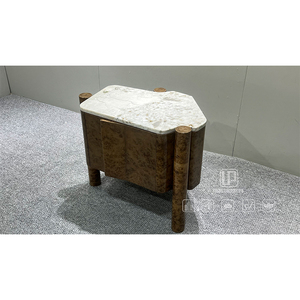 Mid Nightstand Solid Wood Cabinet Bedroom Furniture Irregular Brown Nightstand With <b>White</b> Marble Top Nightstand Furniture - Product Image 6