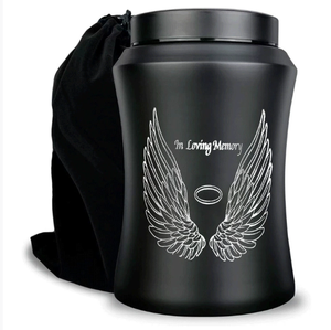 Meiweipet Stainless Steel Pet <strong>Urn</strong> with Black Wing Pattern Funeral Supplies, Cross-border <strong>cat</strong> and Dog Commemorative <strong>Urn</strong> - Product Image 6