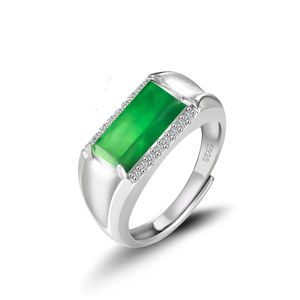 Natural Genuine Jadeite Green Horseback Saddle Type Ice-Grade Jade Rhodium Plated Wedding <b>Adjustable</b> <b>Ring</b> S925 Silver - Product Image 1
