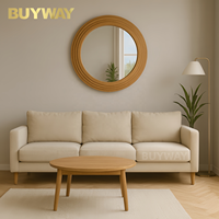 Miroir mural rond en bois massif de 80 cm, cadre sculpté à plusieurs niveaux, décoration murale nordique Japandi pour entrée et salon