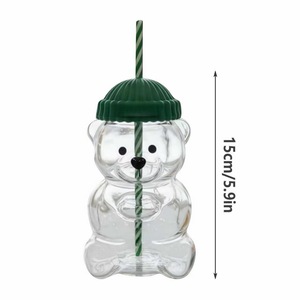 2026 Neue Produkte Niedliche 20oz Rosa Erdbeer-Teddybär Glas-Kaffeetasse Kaltgetränkebecher mit Silikondeckel und Strohhalm für Feiertage - Product Image 5