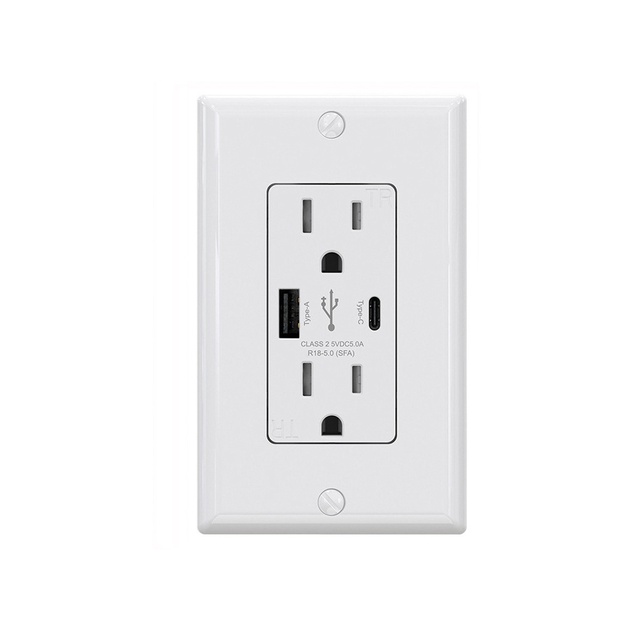 For American Standard GFCI NEMA US Plastic Wall Socket 15A/20A with USB Self-Test & Tamper Resistant