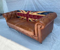Canapé Vintage tufté en cuir véritable Union Jack drapeau canapé Chesterfield en cuir Antique