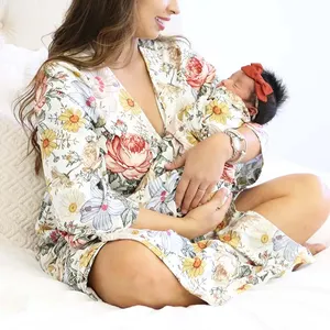 <span class=keywords><strong>Bata</strong></span> de <span class=keywords><strong>maternidad</strong></span> de lactancia de bambú orgánico y pijama a juego para bebés <span class=keywords><strong>bata</strong></span> de <span class=keywords><strong>maternidad</strong></span> y Manta envolvente para bebés a juego mamá y yo - Product Image 1