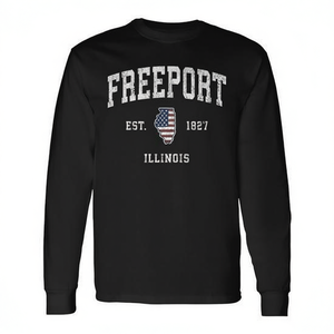 T-shirt a maniche lunghe con bandiera americana vintage di Freeport Illinois - Product Image 2
