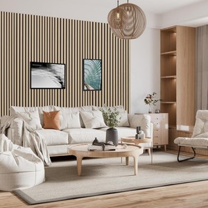 แผ่นไม้ตกแต่งลายเส้น 3 มิติ แผ่นผนังไม้ระแนง 3 มิติ สำหรับตกแต่งภายใน ดูดซับเสียง เหมาะสำหรับห้องสตูดิโอ สำนักงาน และผนังตกแต่ง - Product Image 5