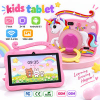 Tablette pour enfants 7 pouces Android 8.1 2 Go 16 Go WiFi 1024x600 rose avec étui licorne et support anneau, jouet éducatif