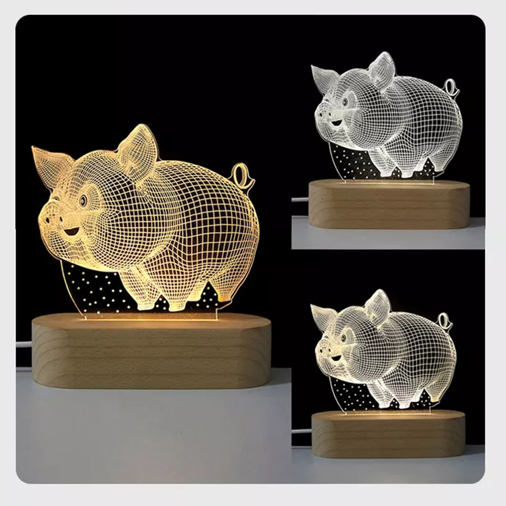 3 lampes en bois colorées + Acrylique vierge