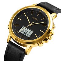 Skmei 1652 Digital-Quarz-Herrenuhr, modische wasserdichte Armbanduhr mit Lederarmband und Leuchtfunktion