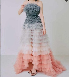 2026 Luxury Fairy Gradient <strong>Color</strong> Ombre Tulle Evening Dress Gradient Feather Crystal <strong>Ball</strong> <strong>Gown</strong> for Dubai Pre Wedding Photo Shoot - Product Image 1