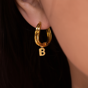 Pendientes de Moda con Baño de Oro, Acero Inoxidable 316L, con Letra B, Pendientes Colgantes - Product Image 3
