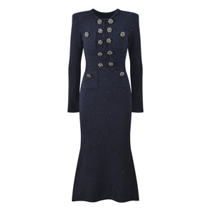 <span class=keywords><strong>Abito</strong></span> <span class=keywords><strong>Lungo</strong></span> Autunno Inverno 2025 Stile Sofisticato Elegante e alla Moda con Scollo Rotondo Maniche Lunghe Doppio Petto e Vestibilità Aderente - Product Image 1