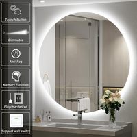 Miroir de salle de bain LED intelligent sans cadre rond moderne de 60 à 80 cm avec capteur tactile, éclairage mural pour douche