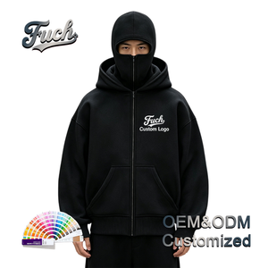 Sudadera con capucha y cremallera completa para hombre con logotipo personalizado y máscara <span class=keywords><strong>de</strong></span> balaclava, estilo urbano oversize, OEM, para invierno - Product Image 1