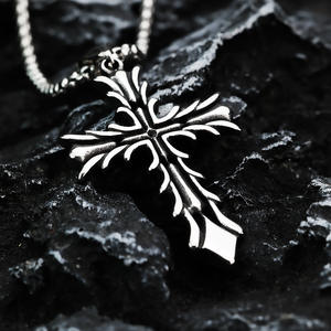 Stainless Steel <b>Cross</b> Pendant Men Fashion Asymmetrical Geometric Necklace Jewelry For Clothing Matching - Product Image 3