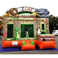 Château Gonflable Thème Animaux du Zoo - Aire de Jeux Gonflable avec Toboggan et Zone de Rebond pour Fêtes