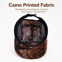 Casquette de sport 5 panneaux non structurée à visière plate, respirante, avec logo tissé personnalisé, motif camouflage arbre, pour activités de plein air et camping