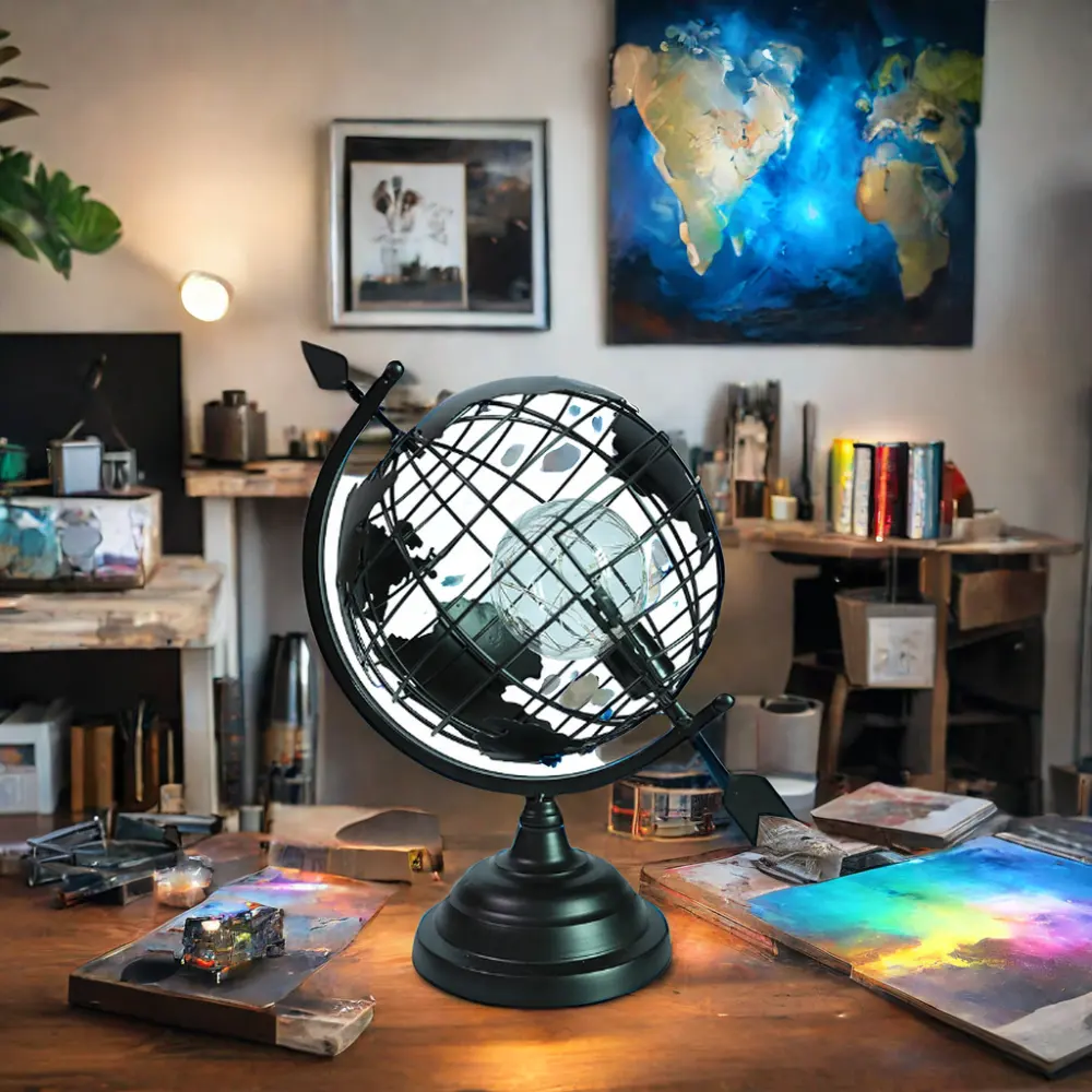 Diseño moderno LED Metal Earth Globe Lámpara Iluminación decorativa para el hogar y la sala de estar DIY Night Light World Earth Lamp