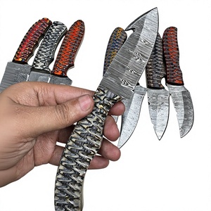 Couteau à lame fixe Drop Point en acier Damas, manche en bois Pakka bleu, couteau de survie pour le camping et le bricolage - Garantie 3 ans, prix abordables - Product Image 5