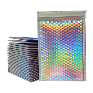 Bolha holográfica 4x6 granel embalagem do arco-íris metálico bolha mailer tamanhos variados