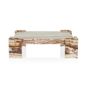 Living Room Center Furniture Jade Stone Big Square Cafe Table Onyx Marble Luxury Coffee Table Modern