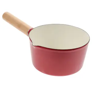 Custom 15CM Red Non-Stick Japanese Style Ceramic Cookware Modern Design Iron Enamel Milk Pan Manufactured Enamel Cookware Maker