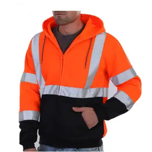 High Visibility Reflective Hoodies EN ISO 20471 Class 2/ ANSI Class 2 Flu Yellow Long Sleeve Safety Sweatshirt