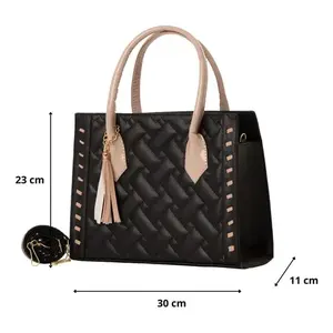 Sac fourre-tout matelassé noir Fana Catalina pour femme, grande capacité, bandoulière, trois poignées, motif géométrique, sac à main de luxe - Product Image 4