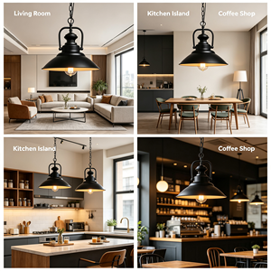 Lampada <span class=keywords><strong>a</strong></span> <span class=keywords><strong>Sospensione</strong></span> Industriale Nera con Catena, Paralume in Metallo Stile Rustico, Lampadario <span class=keywords><strong>Vintage</strong></span> per Sala da Pranzo e Caffetteria - Product Image 6