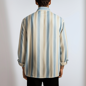 Nouvelle chemise pour homme, chemise décontractée, édition printemps-automne-été, chemise en lin adhésive, haut à manches longues pour homme, chemise rayée - Product Image 4