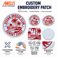 Écusson personnalisé brodé Ocean Breeze Club, motif coucher de soleil, palmiers et plage, pour vestes, sacs, chapeaux et vêtements AWELLS