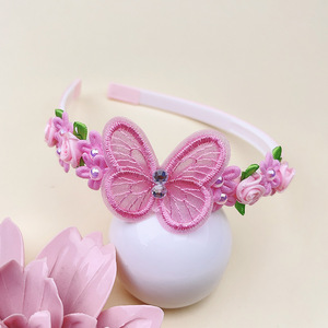 Diadema de Encaje con Mariposas, Diadema Infantil con Perlas y <span class=keywords><strong>Flores</strong></span>, Accesorios para el Cabello Hechos a Mano para <span class=keywords><strong>Niñas</strong></span>, Regalo Personalizado, Publicidad - Product Image 4