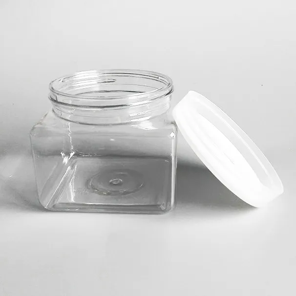 250ml 350ml 500ml square cosmetic PET jar plastics sugar body scrub containers for haircare product packaging