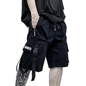 Black Cargo <b>Shorts</b> <b>Men</b> Loose Fit Elastic Waist Multi Pocket Streetwear Summer Casual <b>Bermuda</b> <b>Shorts</b> - Product Image 1