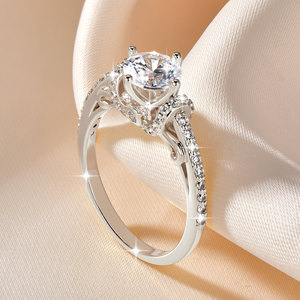 Anillos de Moissanita Redondos de 1ct con Certificación GRA, Color D, VVS1, con Halo Oculto, Chapados en Oro de 14K sobre Cobre, Joyería para Mujer - Product Image 2