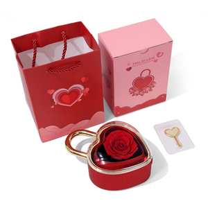 Caja de Rosas de Plástico con Cierre de Botón en Forma de Corazón, Rosa Eterna Preservada, Apertura con Llave, Almacenamiento Giratorio para Regalos Románticos - Product Image 4
