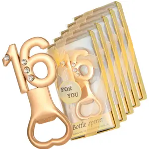 HXY Factory Price Custom Golden 16 Number Crystal Beer Opener 16th Birthday Gifts Party Decoration Bottle Opener Gift