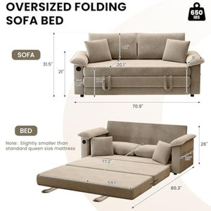 <span class=keywords><strong>โซฟา</strong></span>เบดแบบพับได้ 2 ที่นั่ง ปรับเป็นเตียงได้ มีพอร์ต USB ผ้าเชนิลล์ ขนาดควีนไซส์ เหมาะสำหรับพื้นที่ขนาดเล็กในห้องนอน - Product Image 2