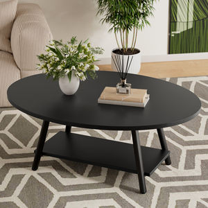 Table basse ovale multifonctionnelle à 2 niveaux, plateau imperméable, pieds réglables, grand rangement, salon, maison - Product Image 1