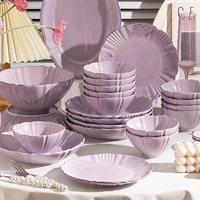 Nouvel ensemble de vaisselle de luxe en porcelaine gaufrée, élégant, violet, en céramique, pour fêtes et mariages, collection 2024, vente chaude