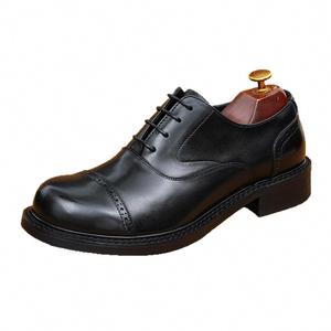 British Style Formal Business Brogues Leather Shoes With Shiny Leather Upper Wedding Shoes Made Thickened Leather and High <b>Heels</b> - Product Image 3