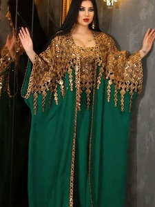 Verano elegante nuevo conjunto de vestido de <span class=keywords><strong>Bata</strong></span> modesta de dos piezas incluye Abaya Hijab poliéster lentejuelas para damas niñas tradicional musulmán - Product Image 5